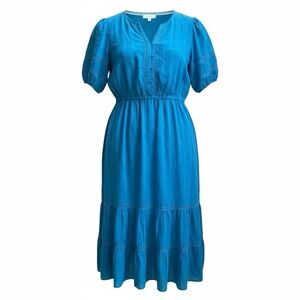 Nurture By Westbound Cotton Midi Dress Women's 2X Teal Blue Puff Sleeve Boho